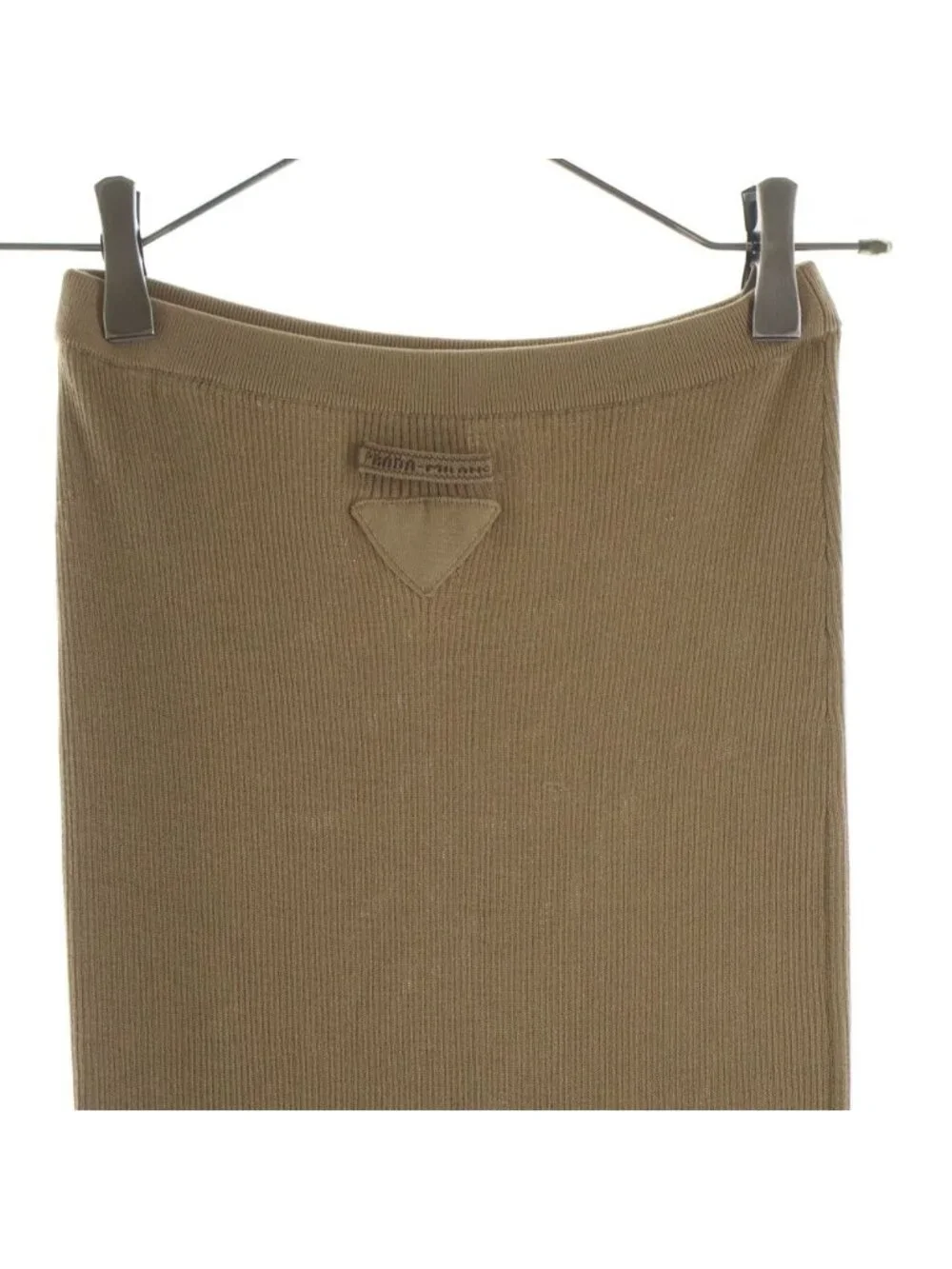 Prada Triangle Logo Silk Knit Long Skirt 40 Brown